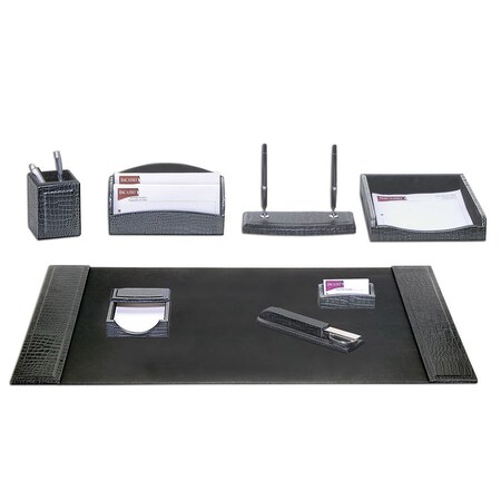 Dacasso Black Crocodile Embossed Leather 8-Piece Desk Set DF-2212
